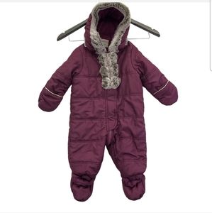 First Impressions Baby Girl Snow Suit Size 6-9 Months Faux Fur Hood Trim Soft